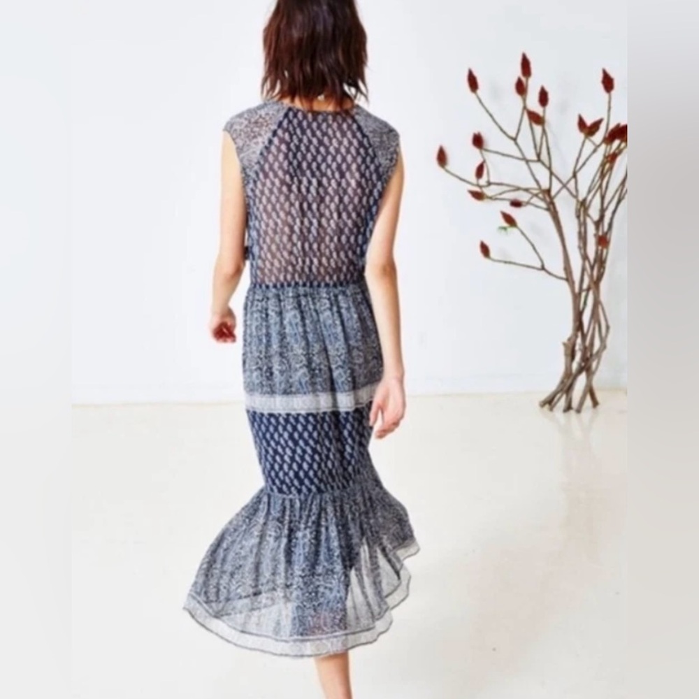 ULLA JOHNSON: Silk Georgette Tropez Paisley Dress in Navy, Size 6 - Picture 2 of 10